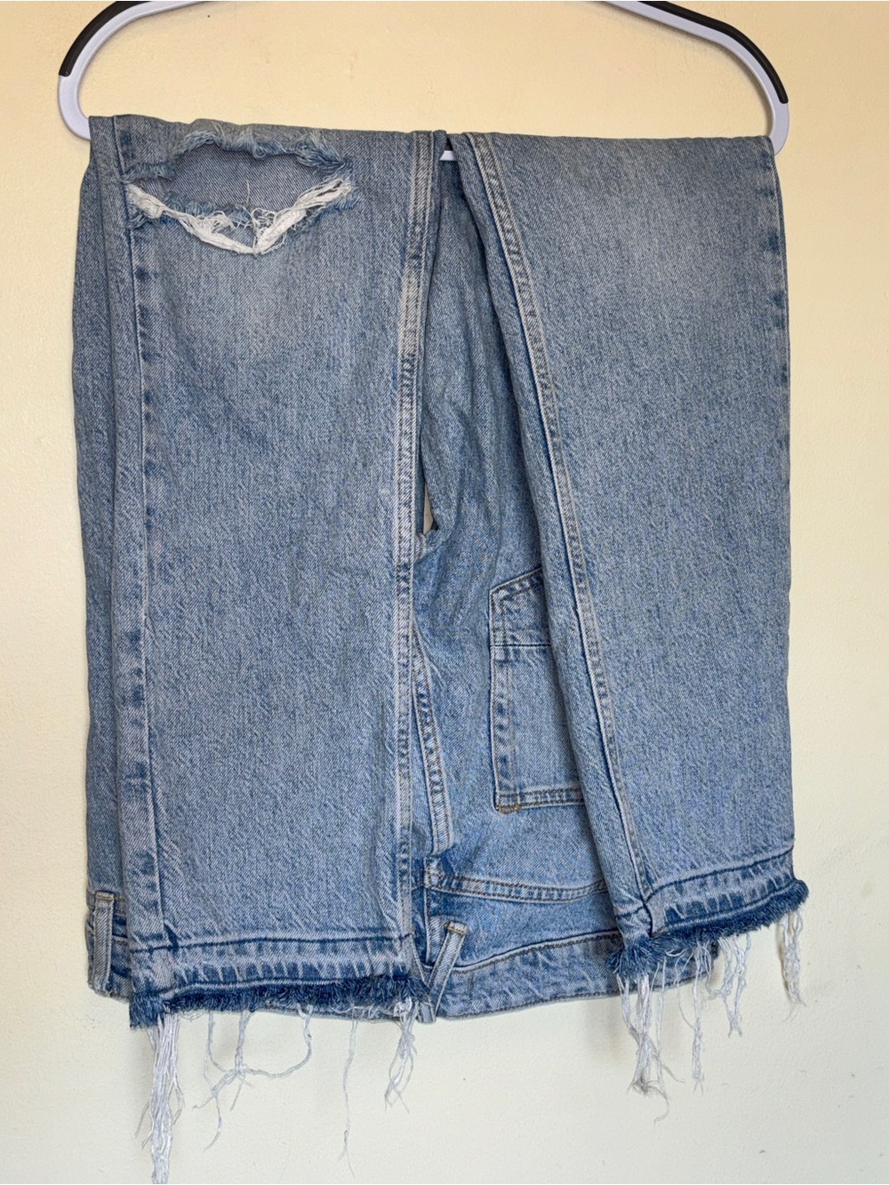 Free People We The Free Boho Distressed Frayed Denim Jeans Sz 28 Ripped Straight
